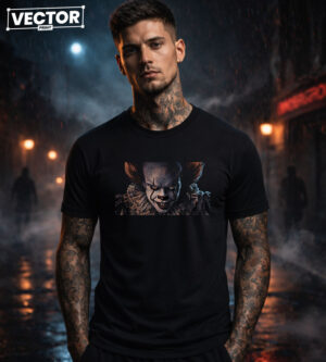 Чоловіча чорна футболка з принтом VECTOR_HORROR_0037