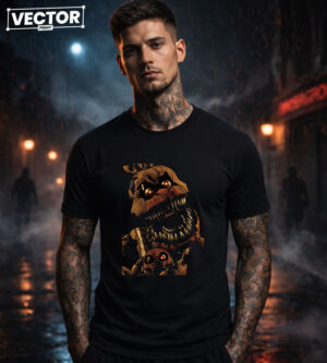 Чоловіча чорна футболка з принтом VECTOR_HORROR_0038