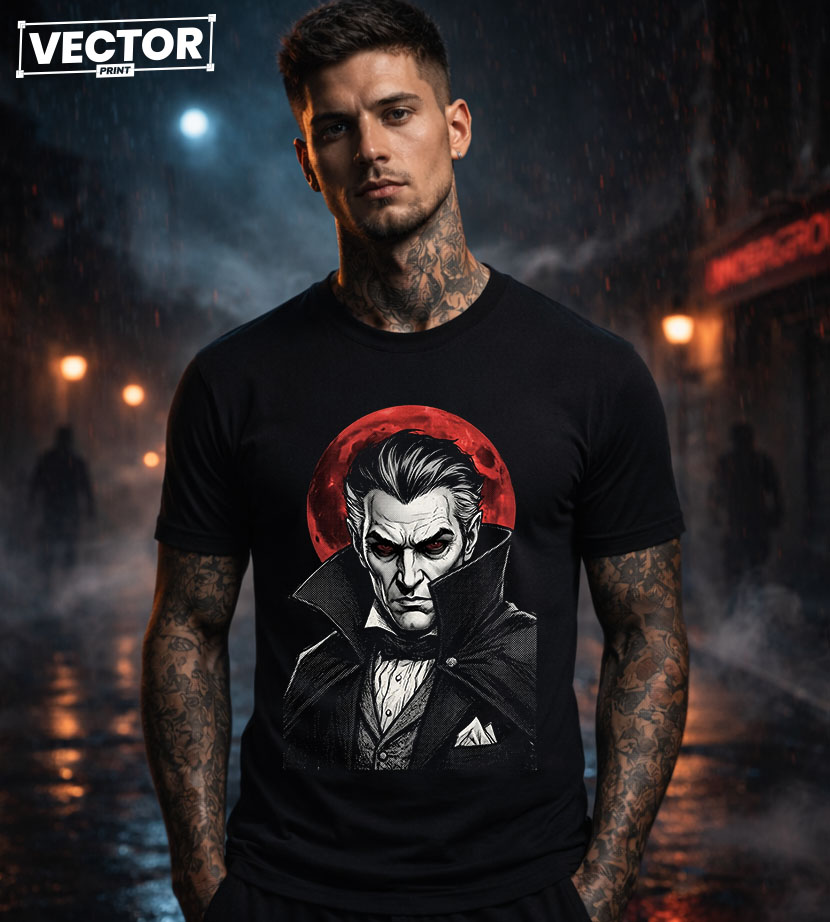 Чоловіча чорна футболка з принтом VECTOR_HORROR_0039