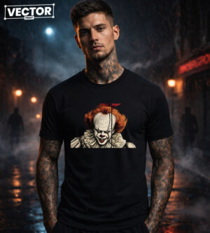 Чоловіча чорна футболка з принтом VECTOR_HORROR_0040