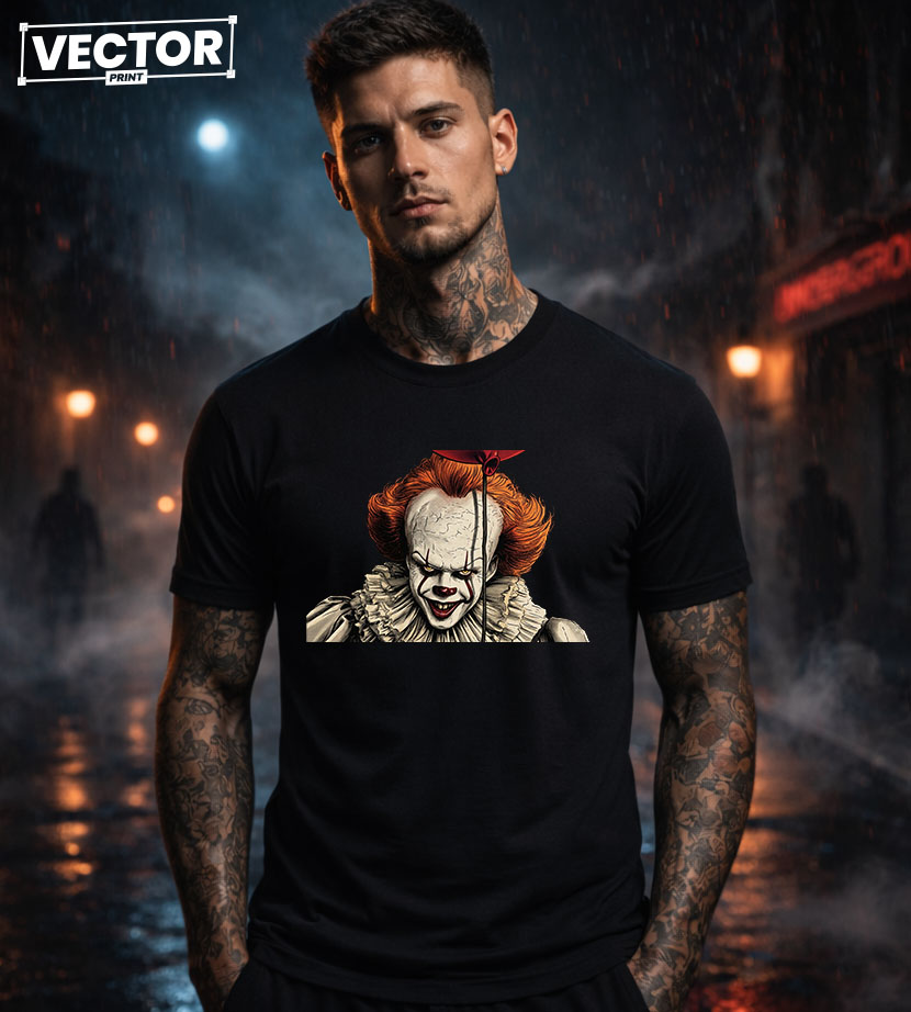 Чоловіча чорна футболка з принтом VECTOR_HORROR_0040