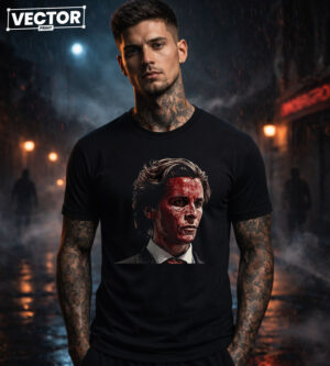 Чоловіча чорна футболка з принтом VECTOR_HORROR_0042
