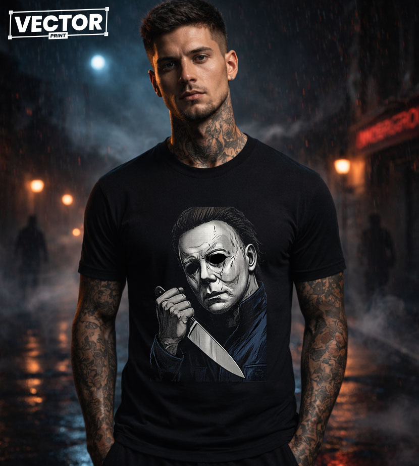 Чоловіча чорна футболка з принтом VECTOR_HORROR_0043