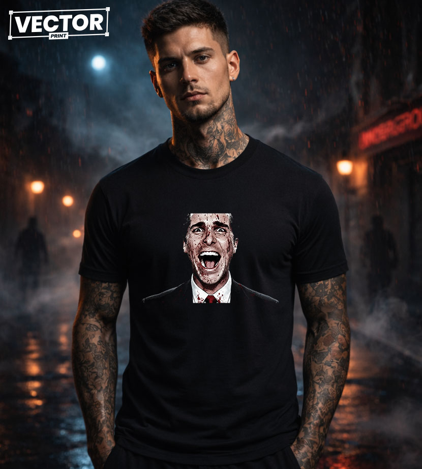 Чоловіча чорна футболка з принтом VECTOR_HORROR_0044