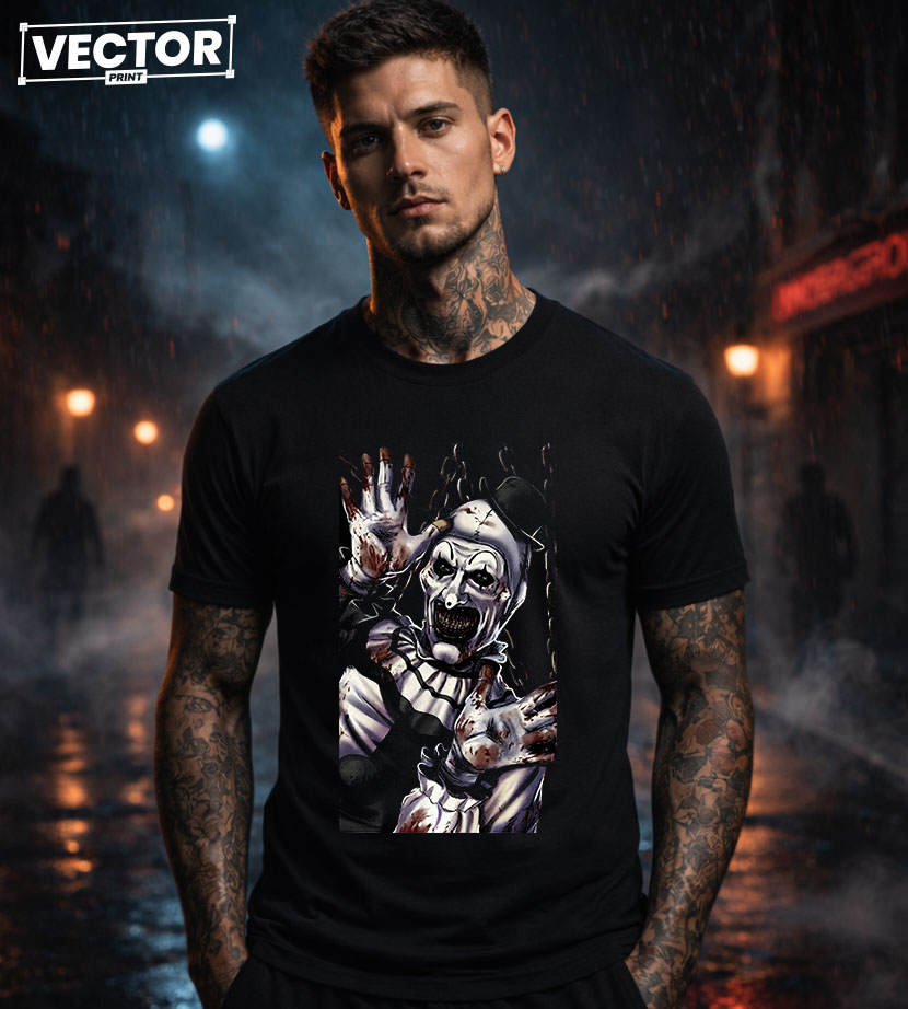 Чоловіча чорна футболка з принтом VECTOR_HORROR_0045