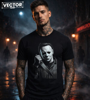 Чоловіча чорна футболка з принтом VECTOR_HORROR_0046