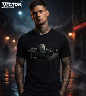 Чоловіча чорна футболка з принтом VECTOR_HORROR_0048