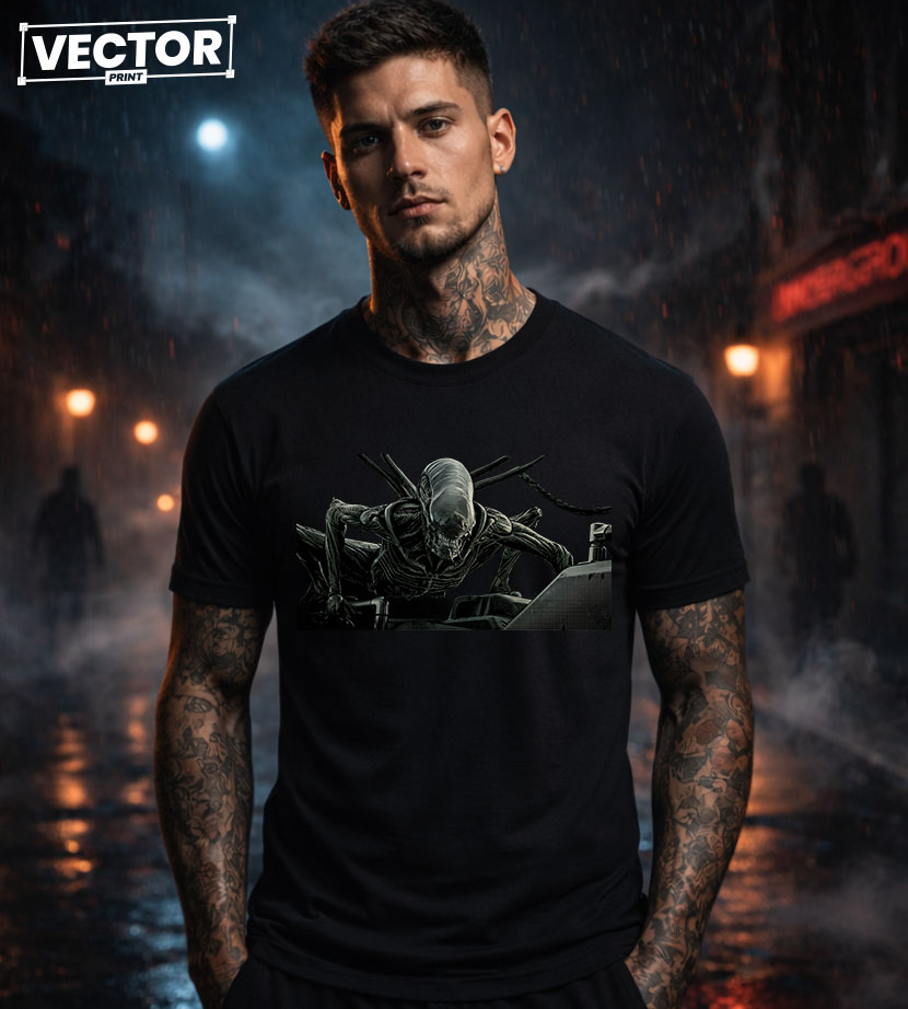 Чоловіча чорна футболка з принтом VECTOR_HORROR_0048