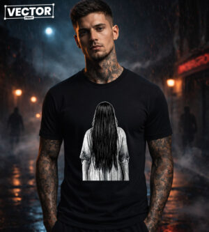 Чоловіча чорна футболка з принтом VECTOR_HORROR_0049