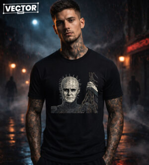 Чоловіча чорна футболка з принтом VECTOR_HORROR_0050