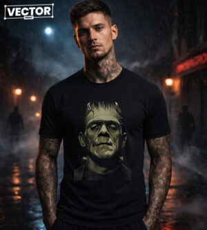 Чоловіча чорна футболка з принтом VECTOR_HORROR_0053