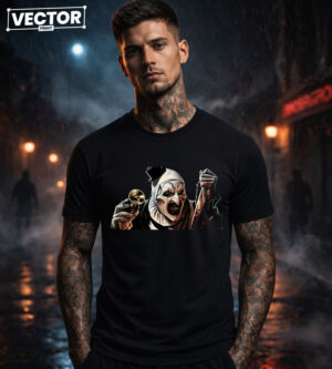 Чоловіча чорна футболка з принтом VECTOR_HORROR_0055