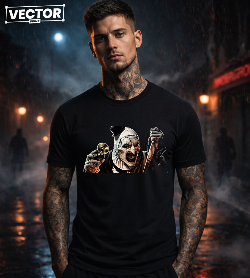 Чоловіча чорна футболка з принтом VECTOR_HORROR_0055