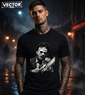 Чоловіча чорна футболка з принтом VECTOR_HORROR_0056