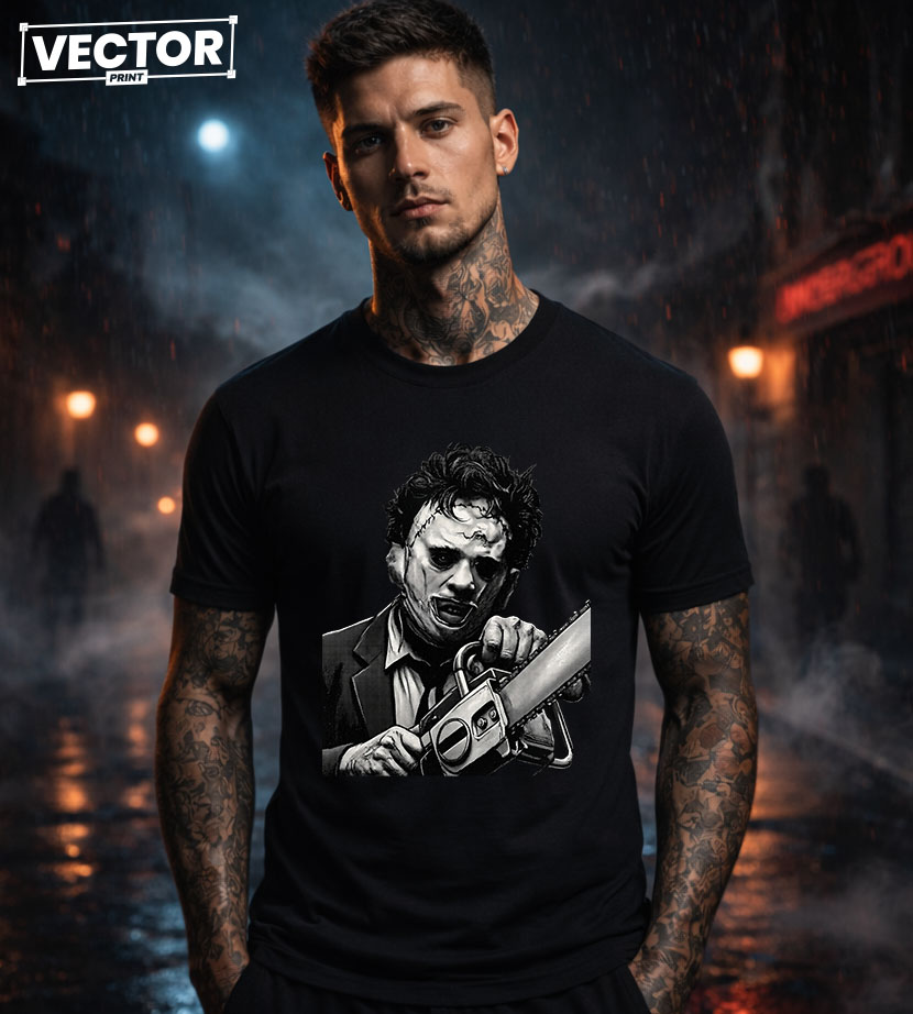 Чоловіча чорна футболка з принтом VECTOR_HORROR_0056