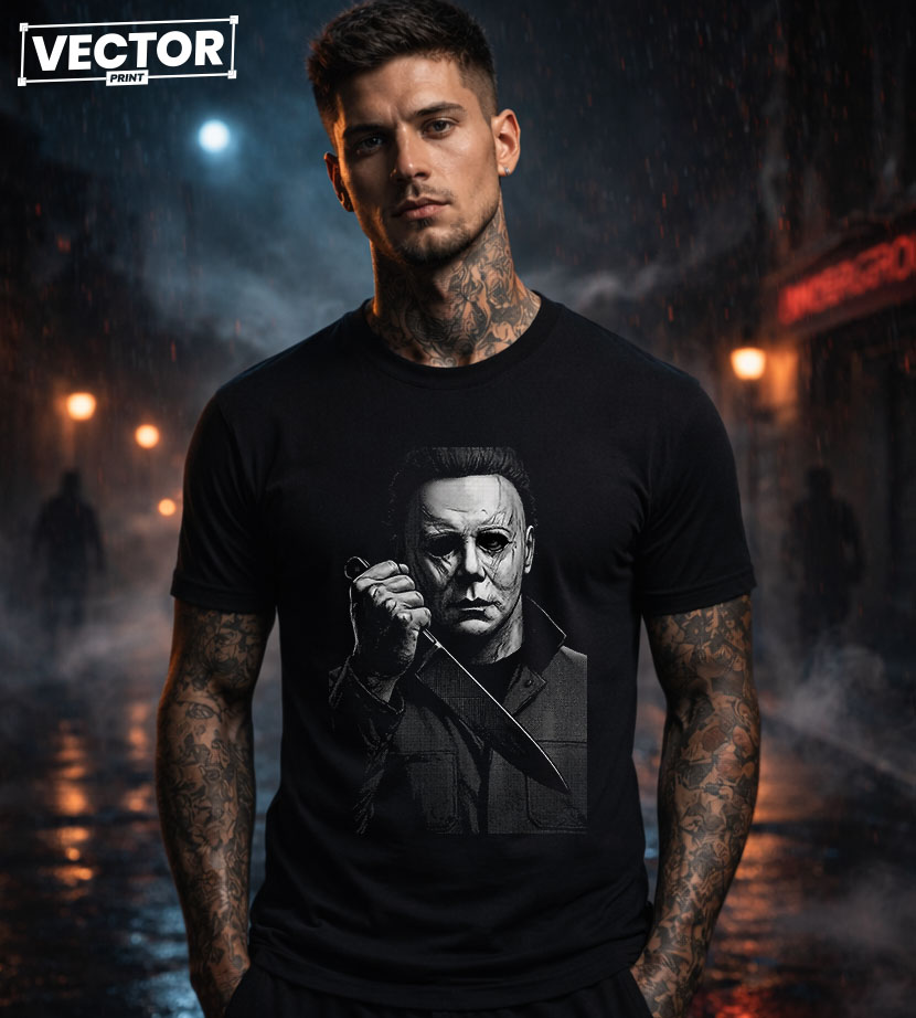Чоловіча чорна футболка з принтом VECTOR_HORROR_0058