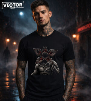 Чоловіча чорна футболка з принтом VECTOR_HORROR_0059