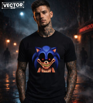 Чоловіча чорна футболка з принтом VECTOR_HORROR_0060