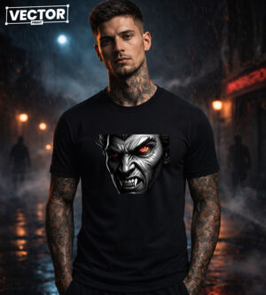 Чоловіча чорна футболка з принтом VECTOR_HORROR_0061