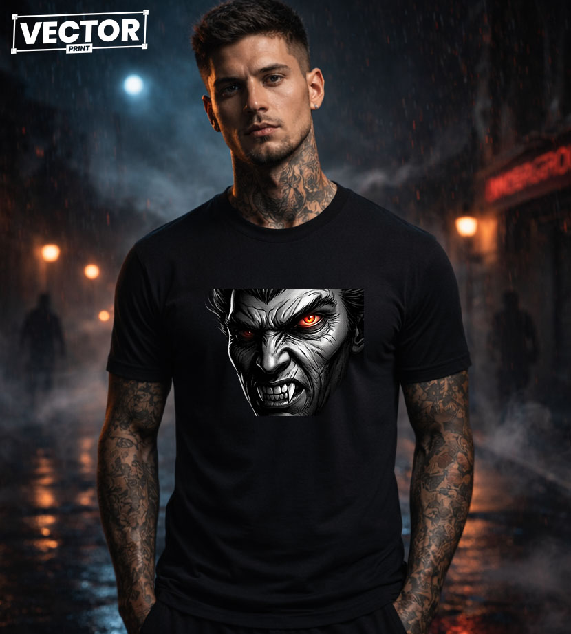 Чоловіча чорна футболка з принтом VECTOR_HORROR_0061