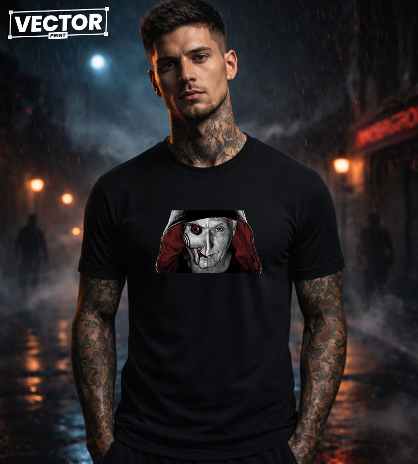 Чоловіча чорна футболка з принтом VECTOR_HORROR_0064