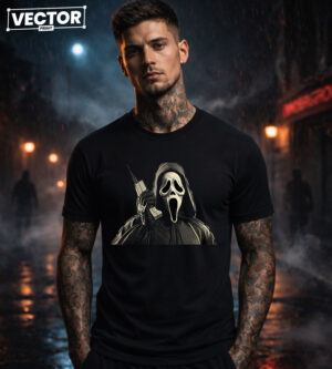 Чоловіча чорна футболка з принтом VECTOR_HORROR_0065