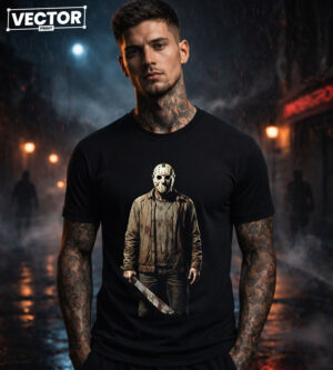 Чоловіча чорна футболка з принтом VECTOR_HORROR_0066