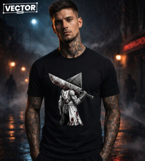 Чоловіча чорна футболка з принтом VECTOR_HORROR_0068