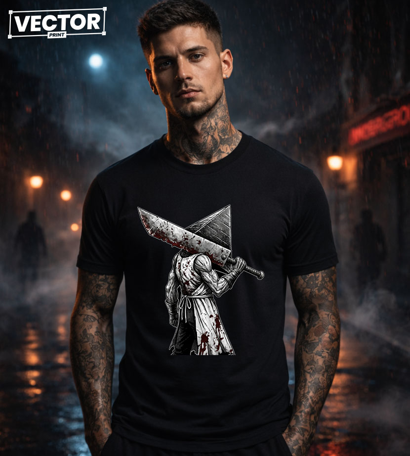 Чоловіча чорна футболка з принтом VECTOR_HORROR_0068
