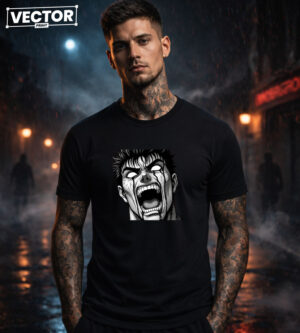 Чоловіча чорна футболка з принтом VECTOR_HORROR_0069