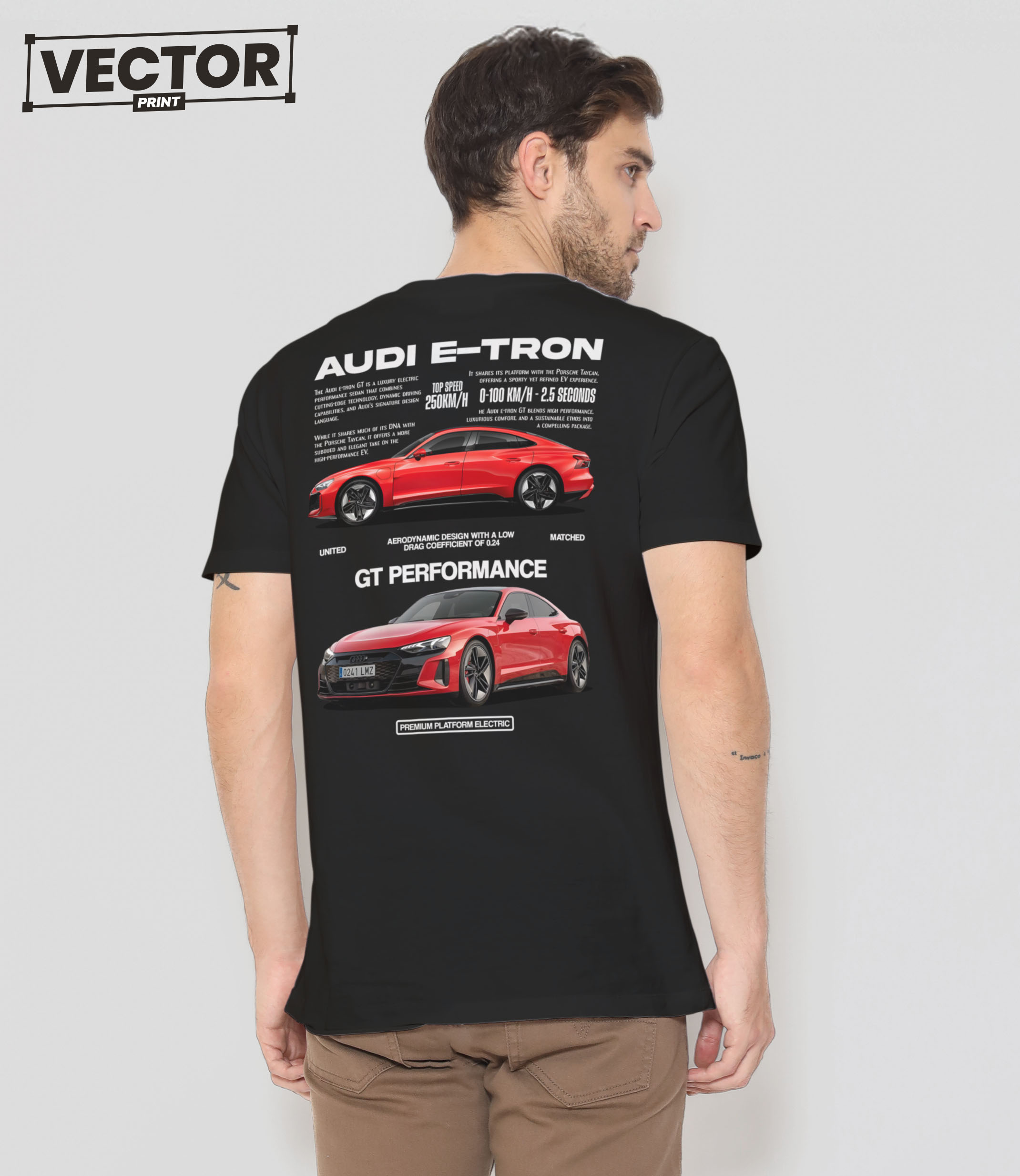 Чоловіча чорна футболка з принтом AUDI E-TRON GT_20