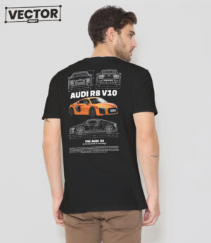 Чоловіча чорна футболка з принтом AUDI R8 V10_23