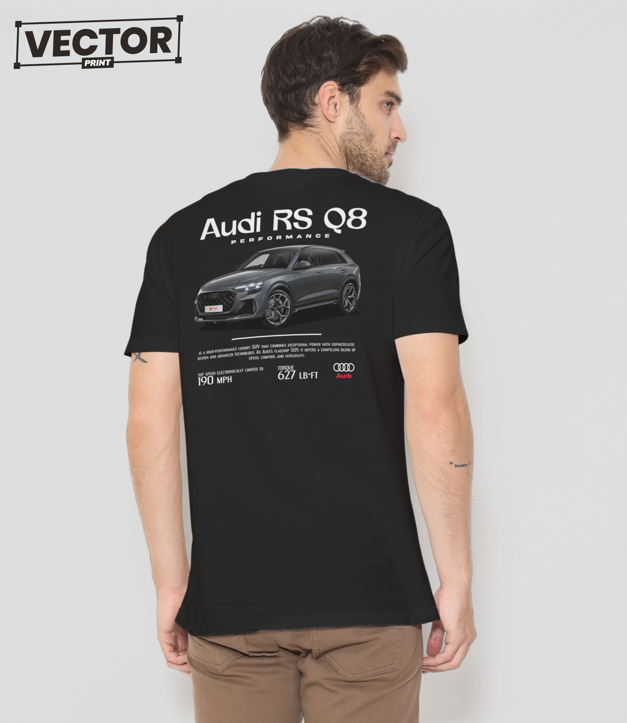 Чоловіча чорна футболка з принтом AUDI RS Q8_25