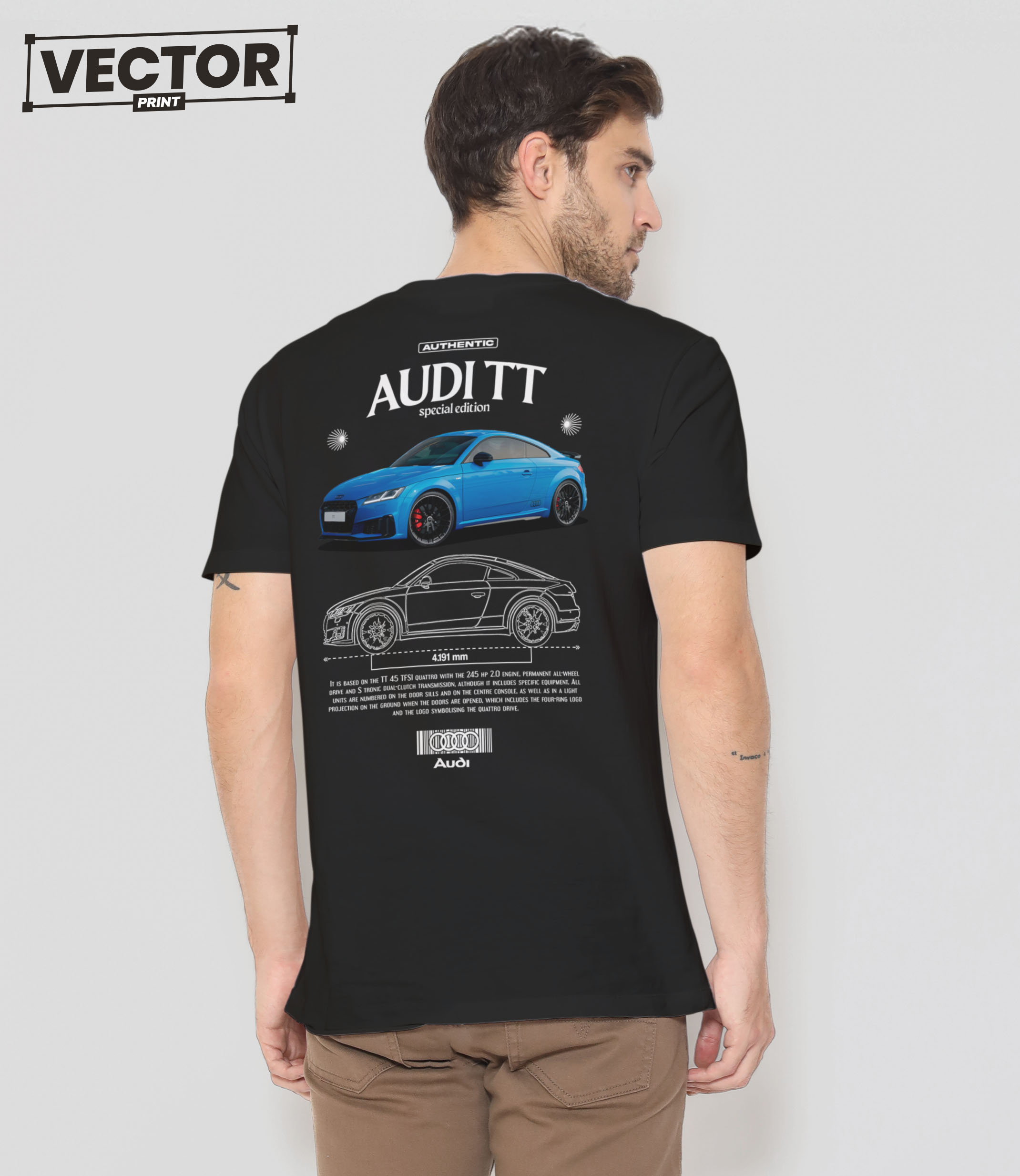 Чоловіча чорна футболка з принтом AUDI TT_31