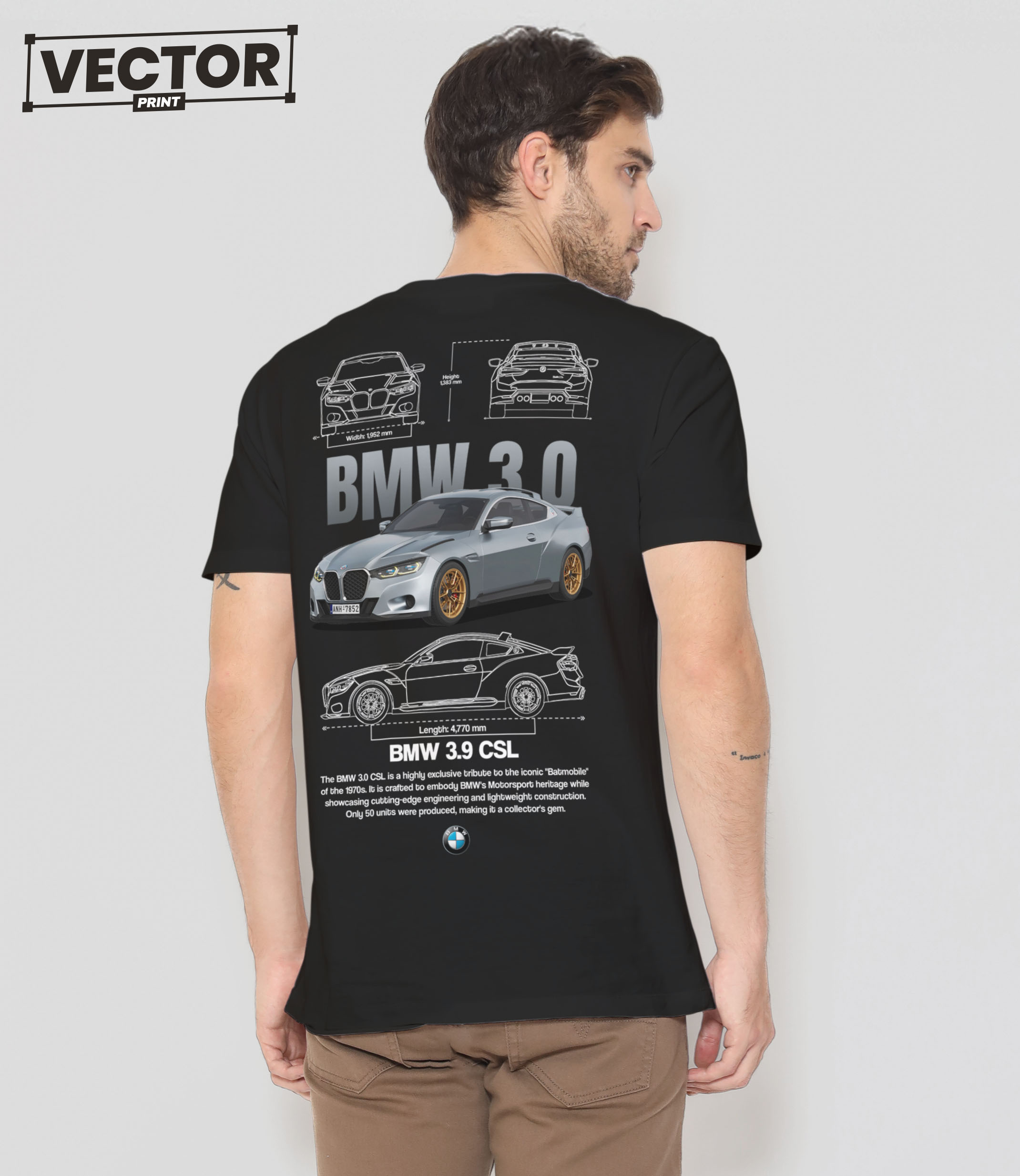 Чоловіча чорна футболка з принтом BMW 3.0 CSL_28