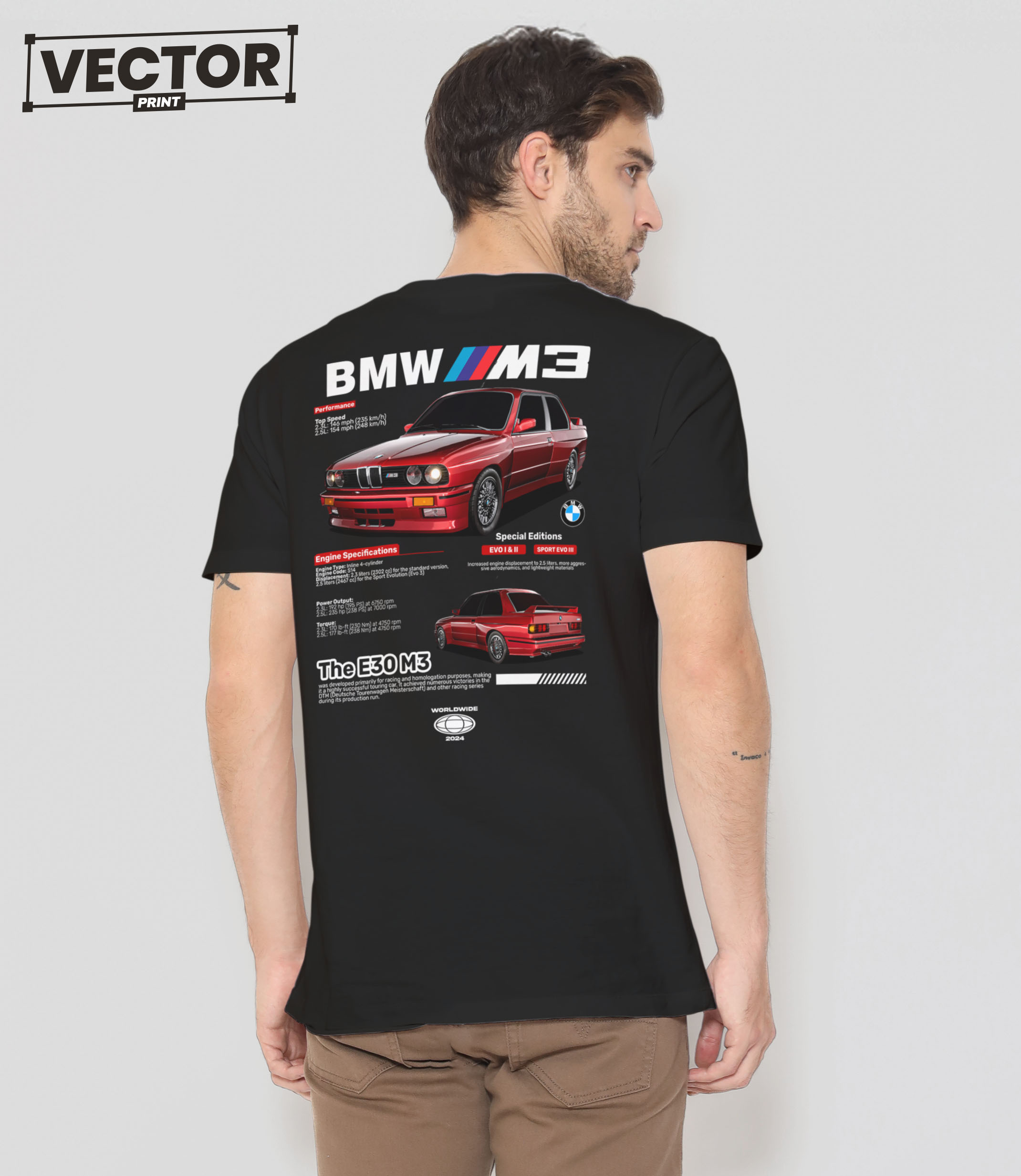 Чоловіча чорна футболка з принтом BMW E30 M3_36