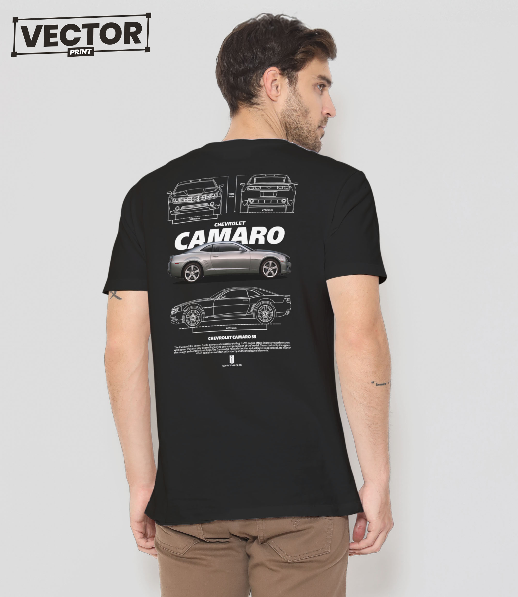 Чоловіча чорна футболка з принтом CHEVROLET CAMARO SS 15
