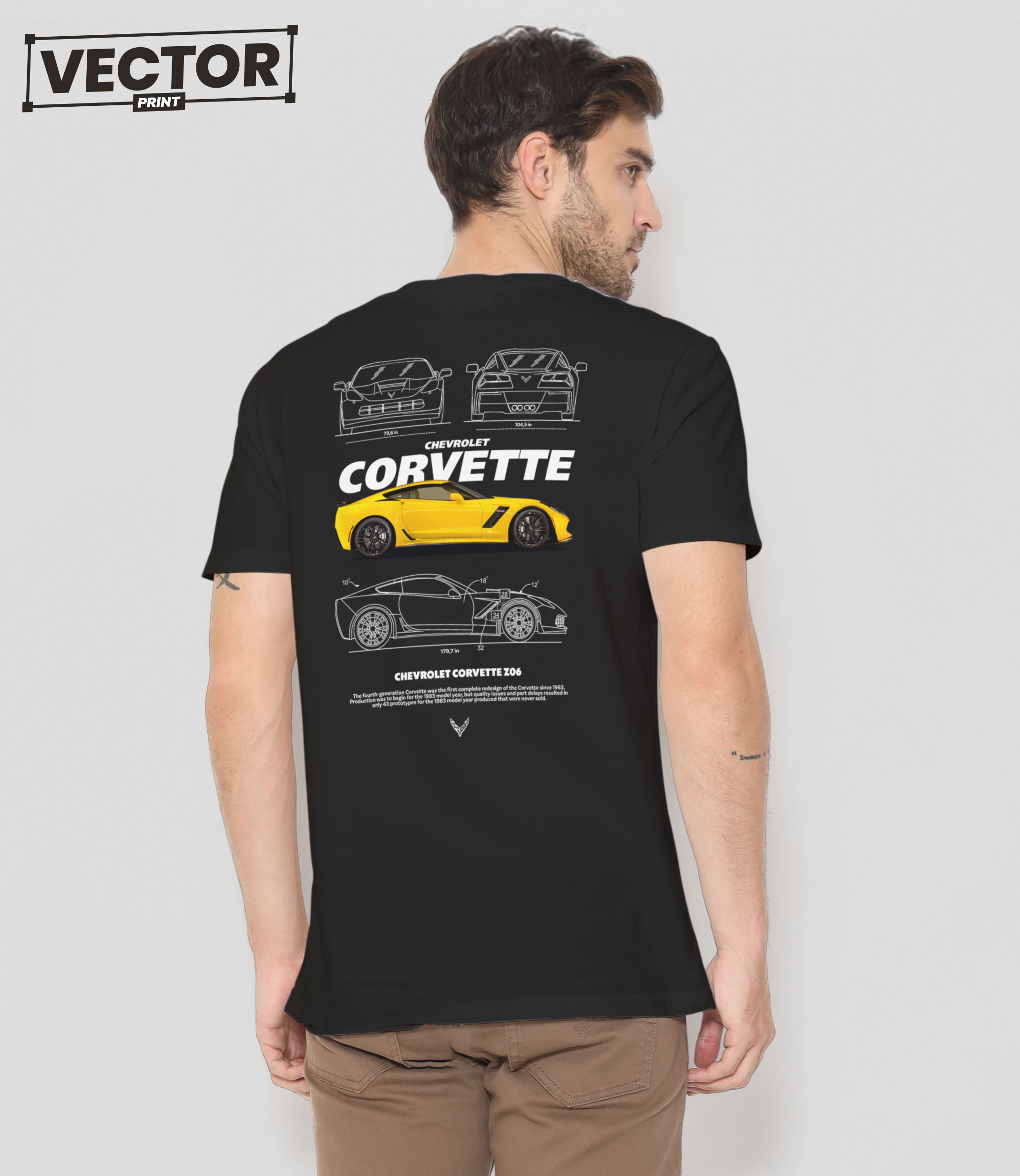 Чоловіча чорна футболка з принтом CHEVROLET CORVETTE Z06_20