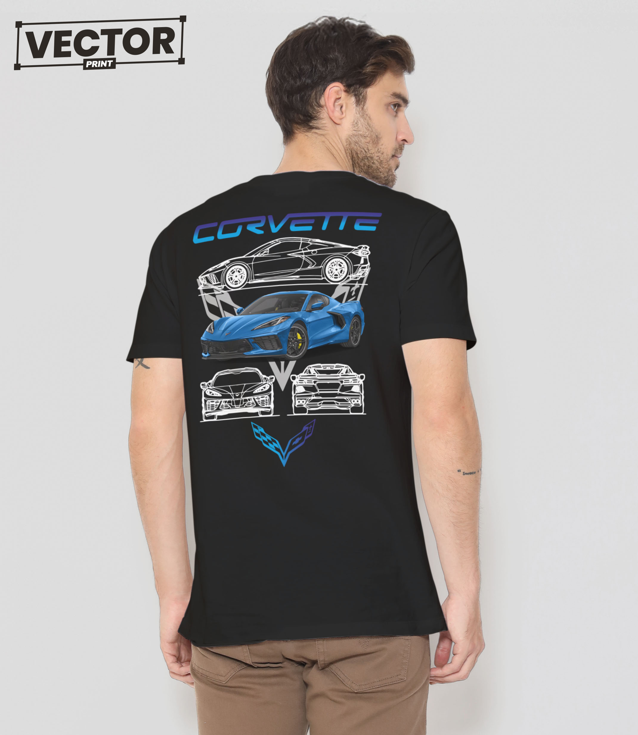Чоловіча чорна футболка з принтом CHEVROLET CORVETTE_18