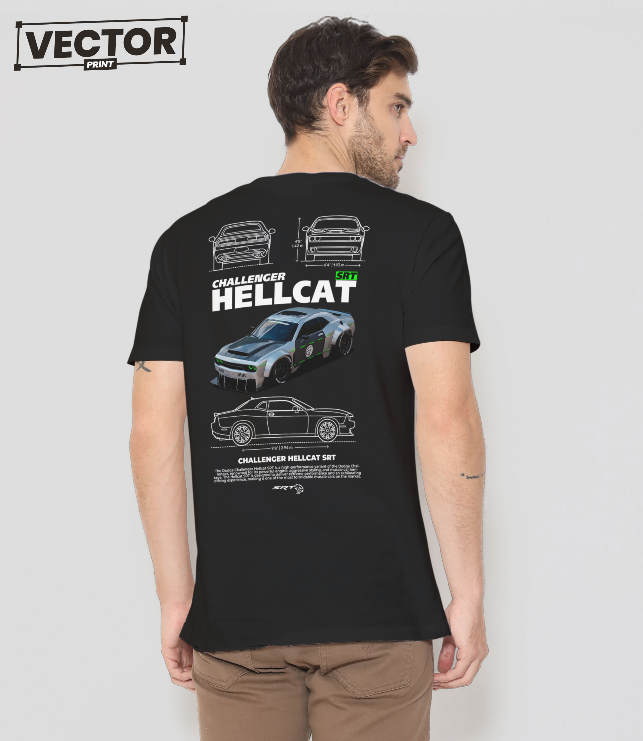 Чоловіча чорна футболка з принтом DODGE CHALLENGER HELLCAT SRT_34