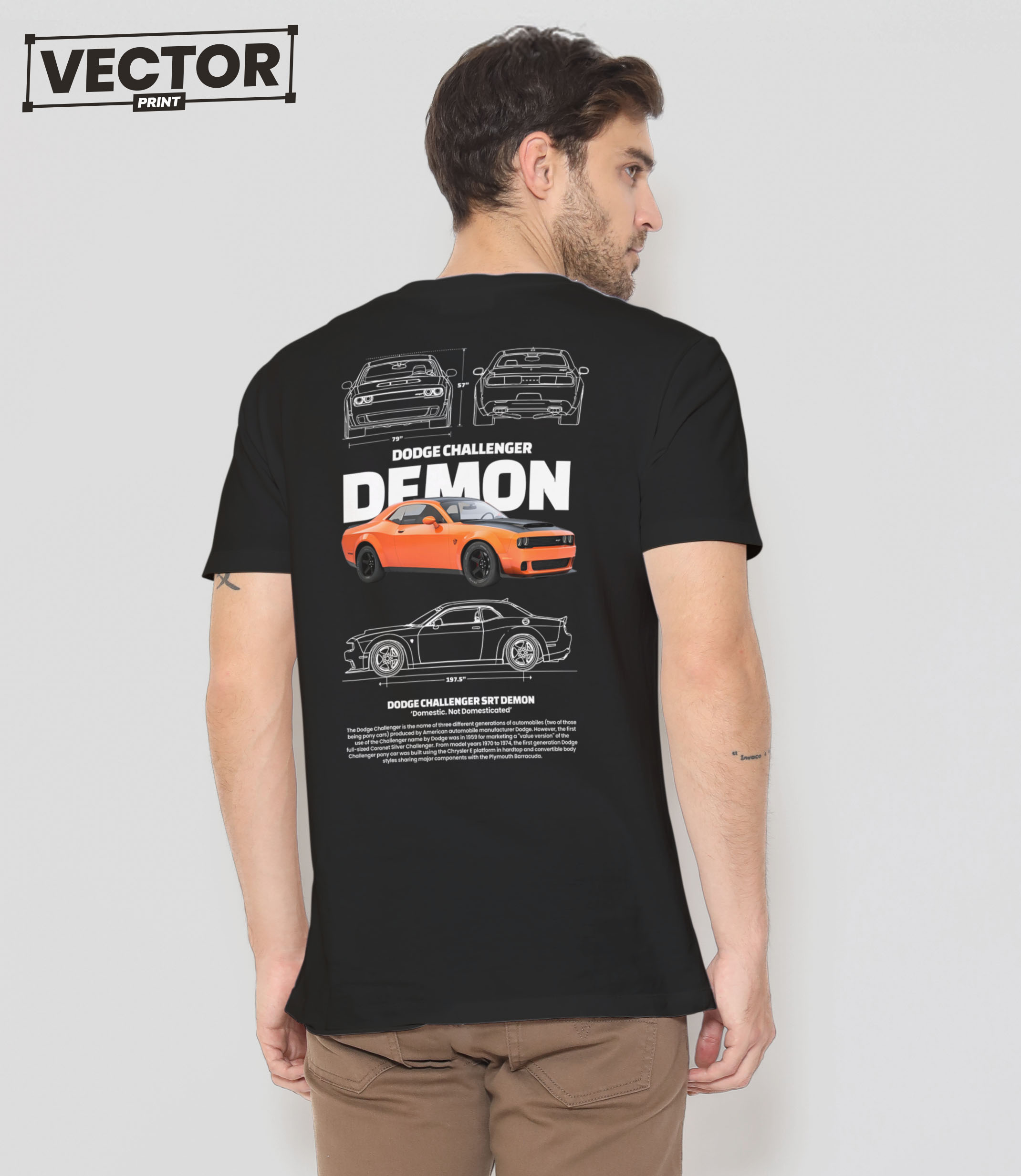 Чоловіча чорна футболка з принтом DODGE CHALLENGER SRT DEMON_17