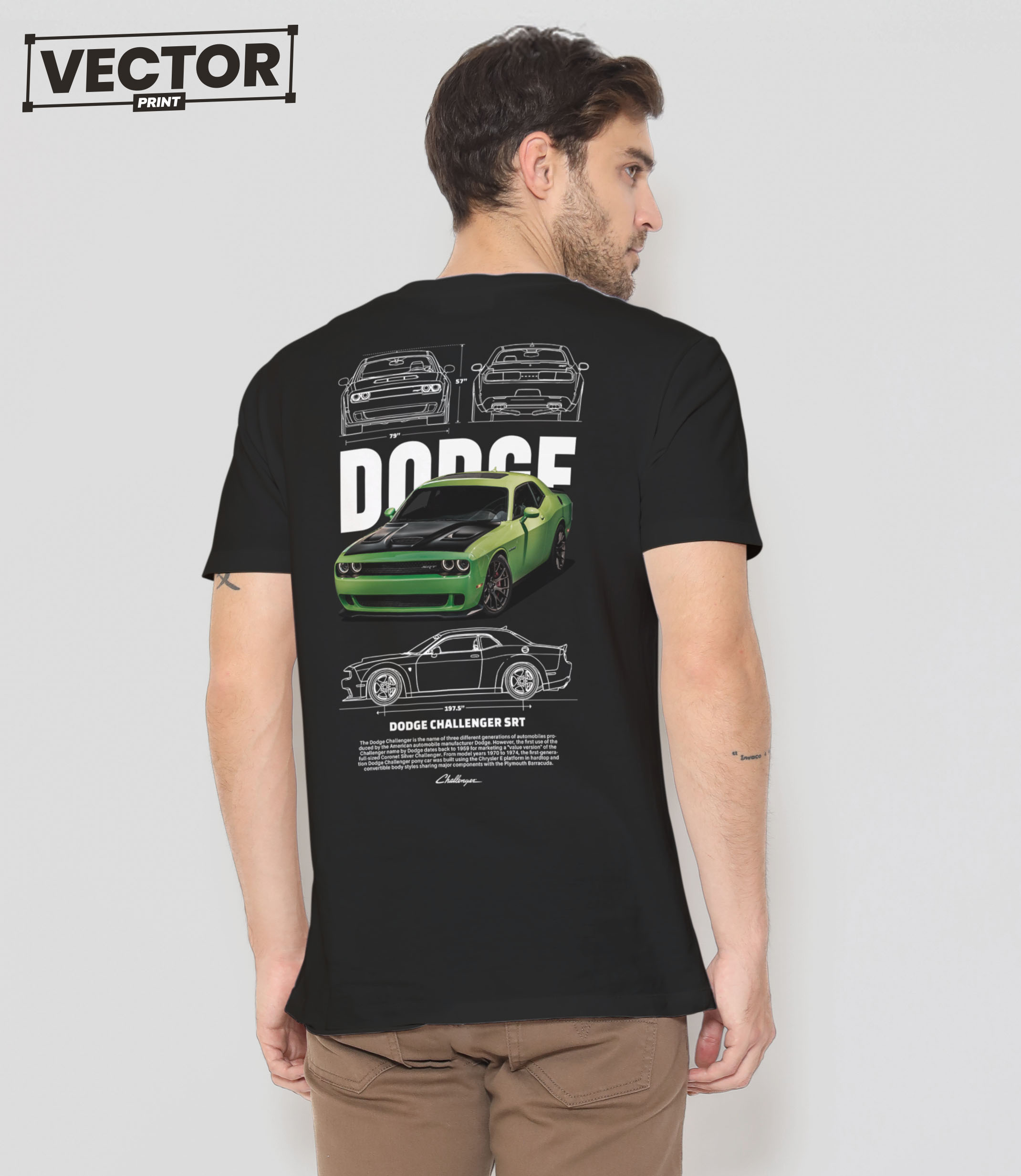 Чоловіча чорна футболка з принтом DODGE CHALLENGER SRT_24