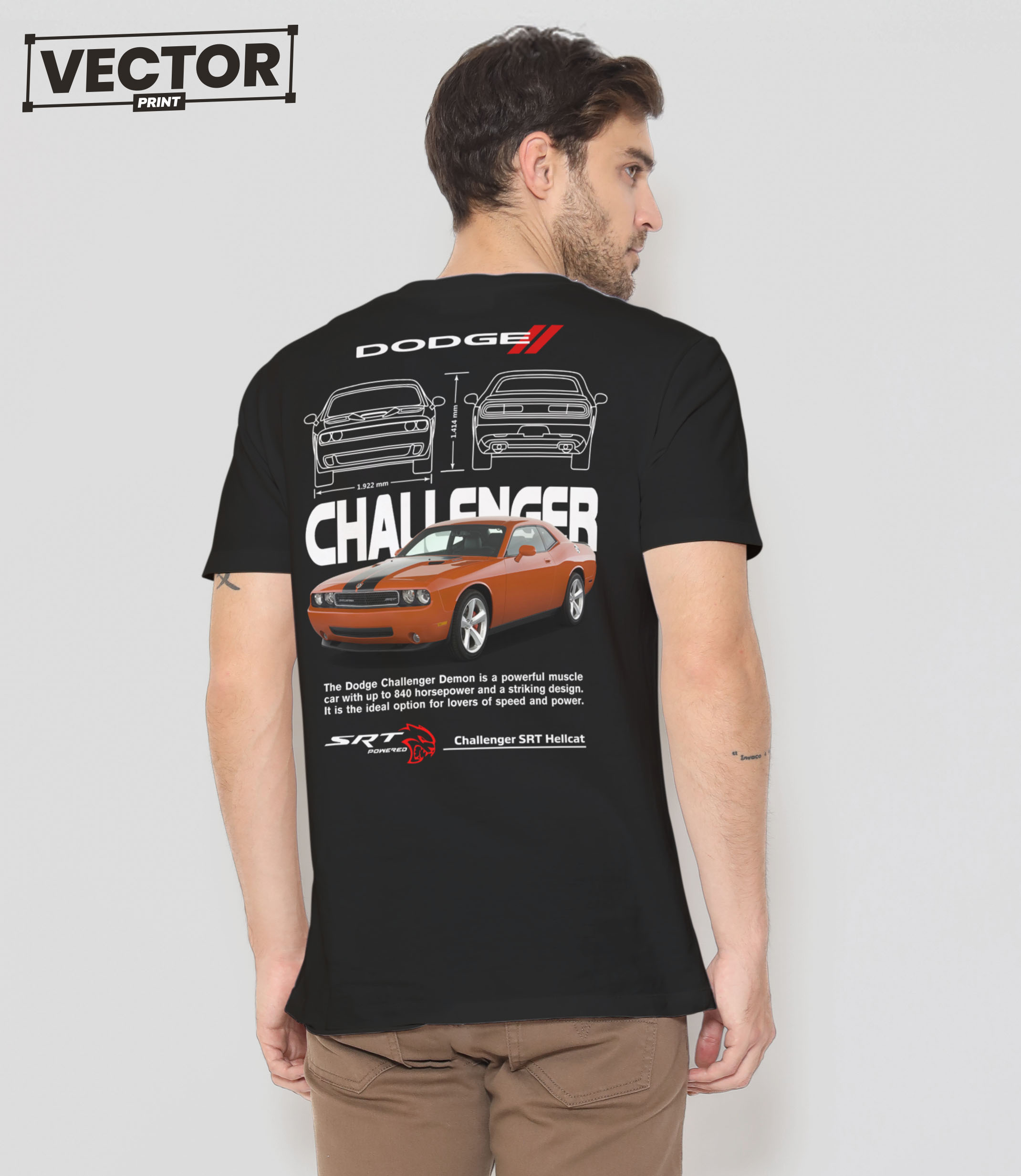 Чоловіча чорна футболка з принтом DODGE CHALLENGER_31