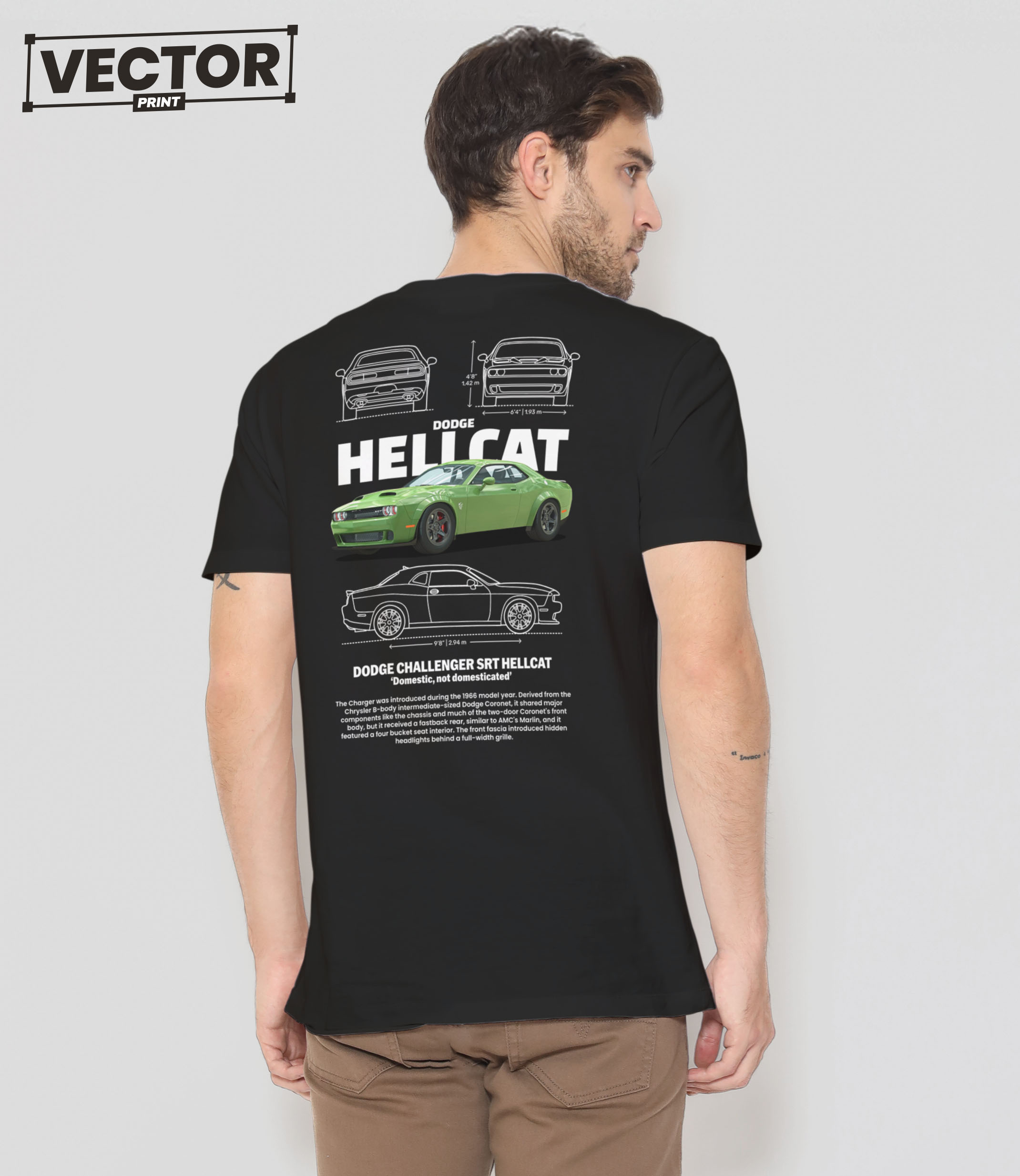 Чоловіча чорна футболка з принтом DODGE CHARGER SRT HELLCAT_21