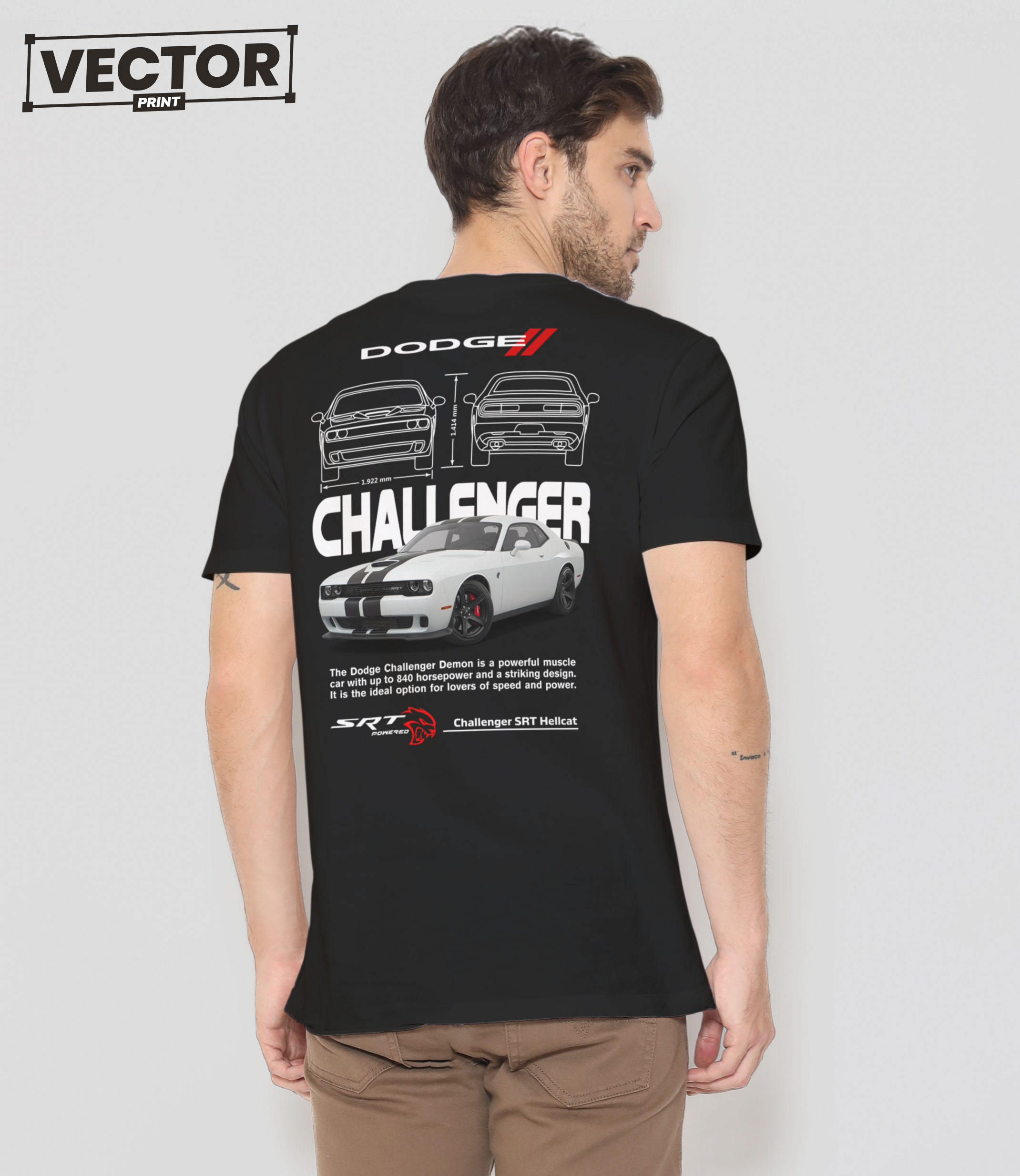 Чоловіча чорна футболка з принтом Dodge_CHALLENGER SRT_30
