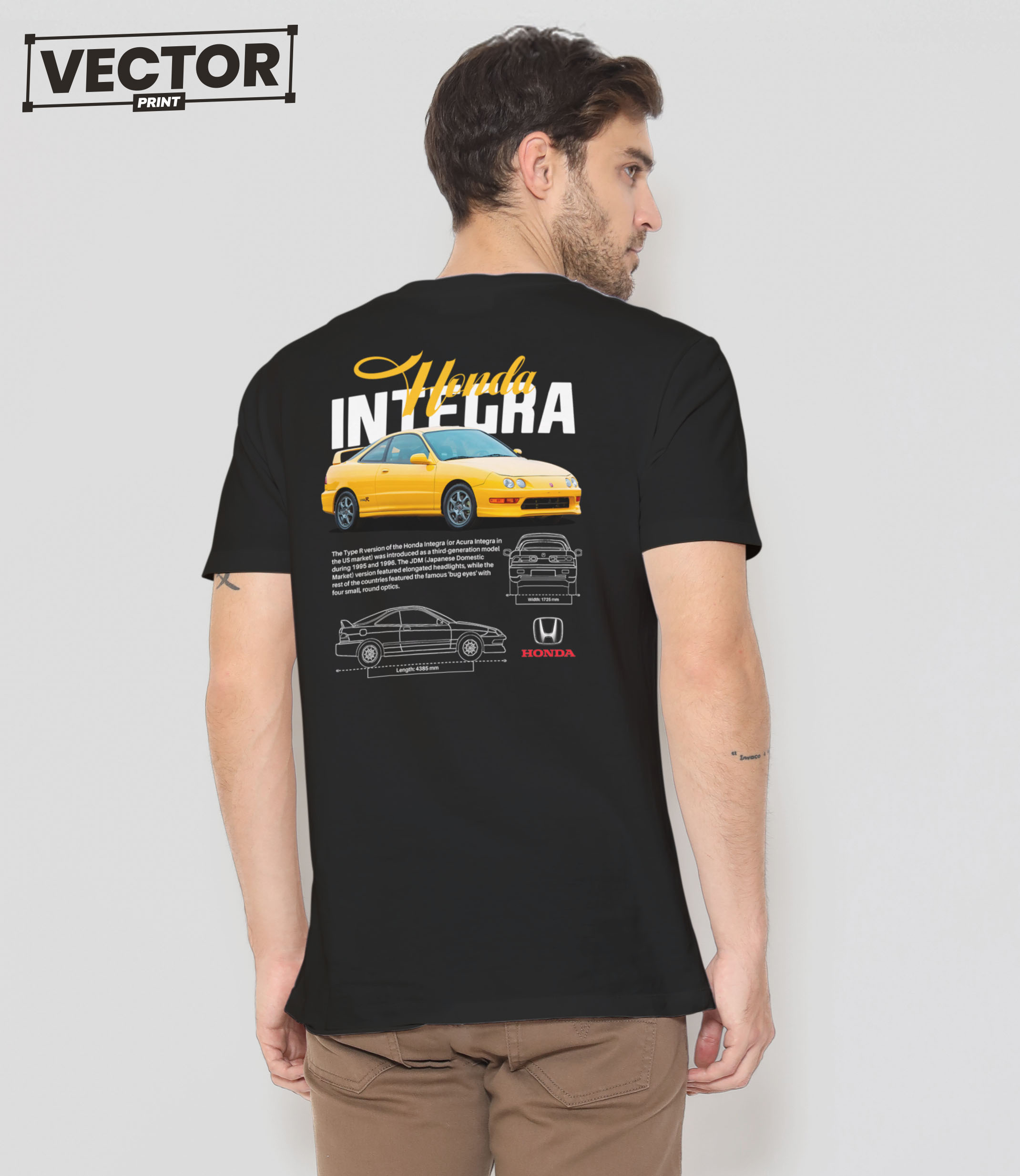 Чоловіча чорна футболка з принтом HONDA INTEGRA_22