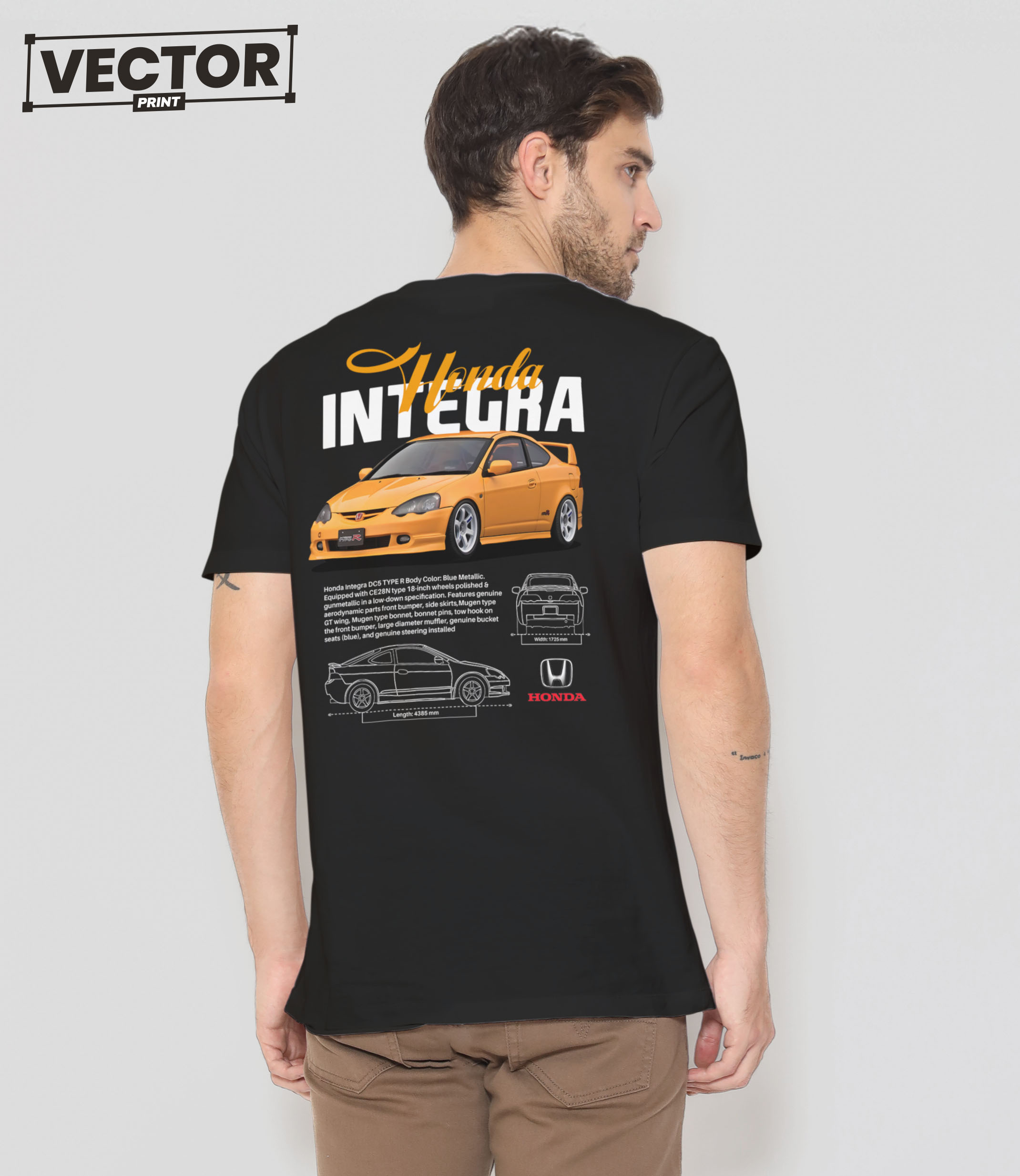 Чоловіча чорна футболка з принтом HONDA INTEGRA_23