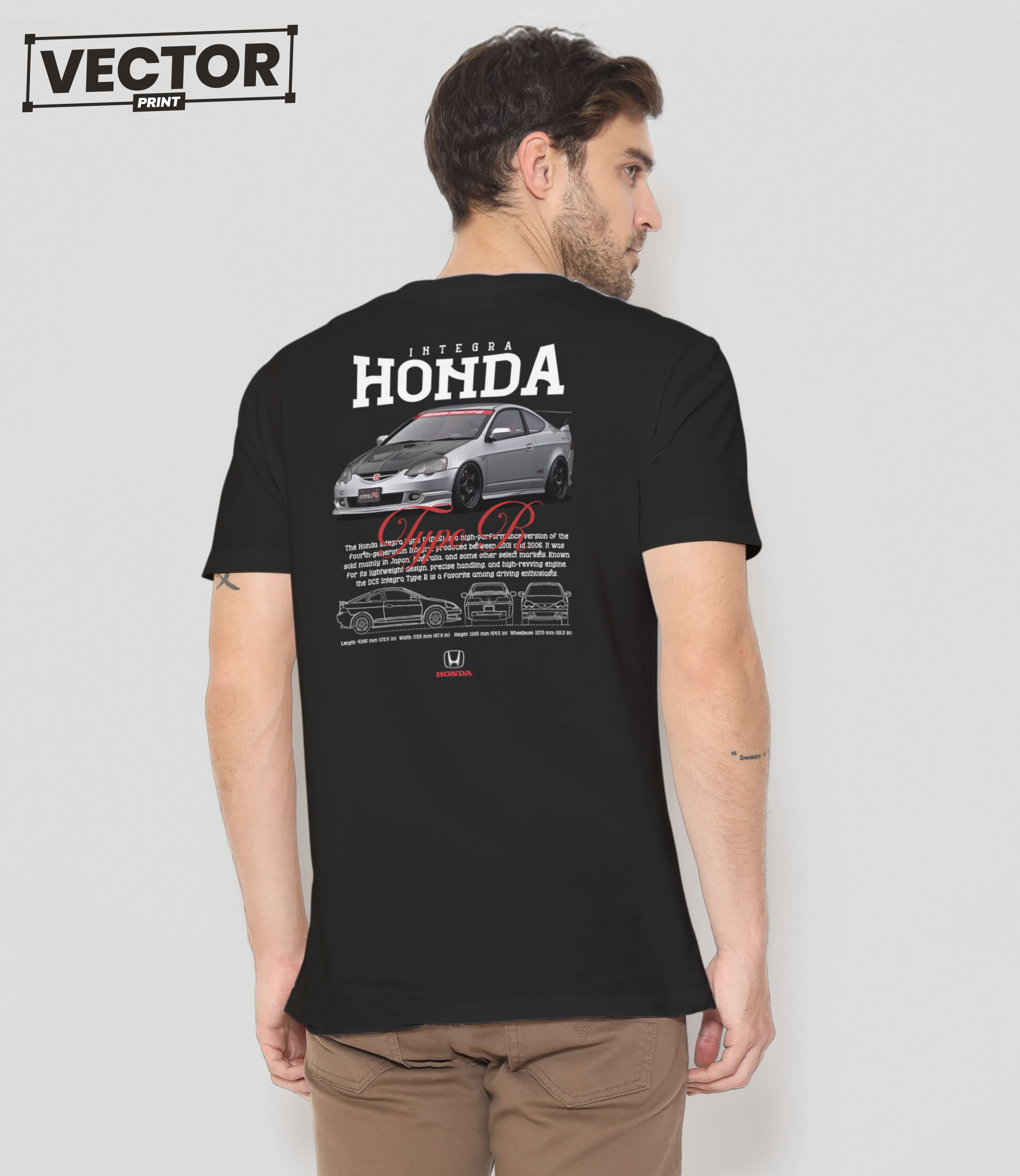 Чоловіча чорна футболка з принтом HONDA TYPE R_19