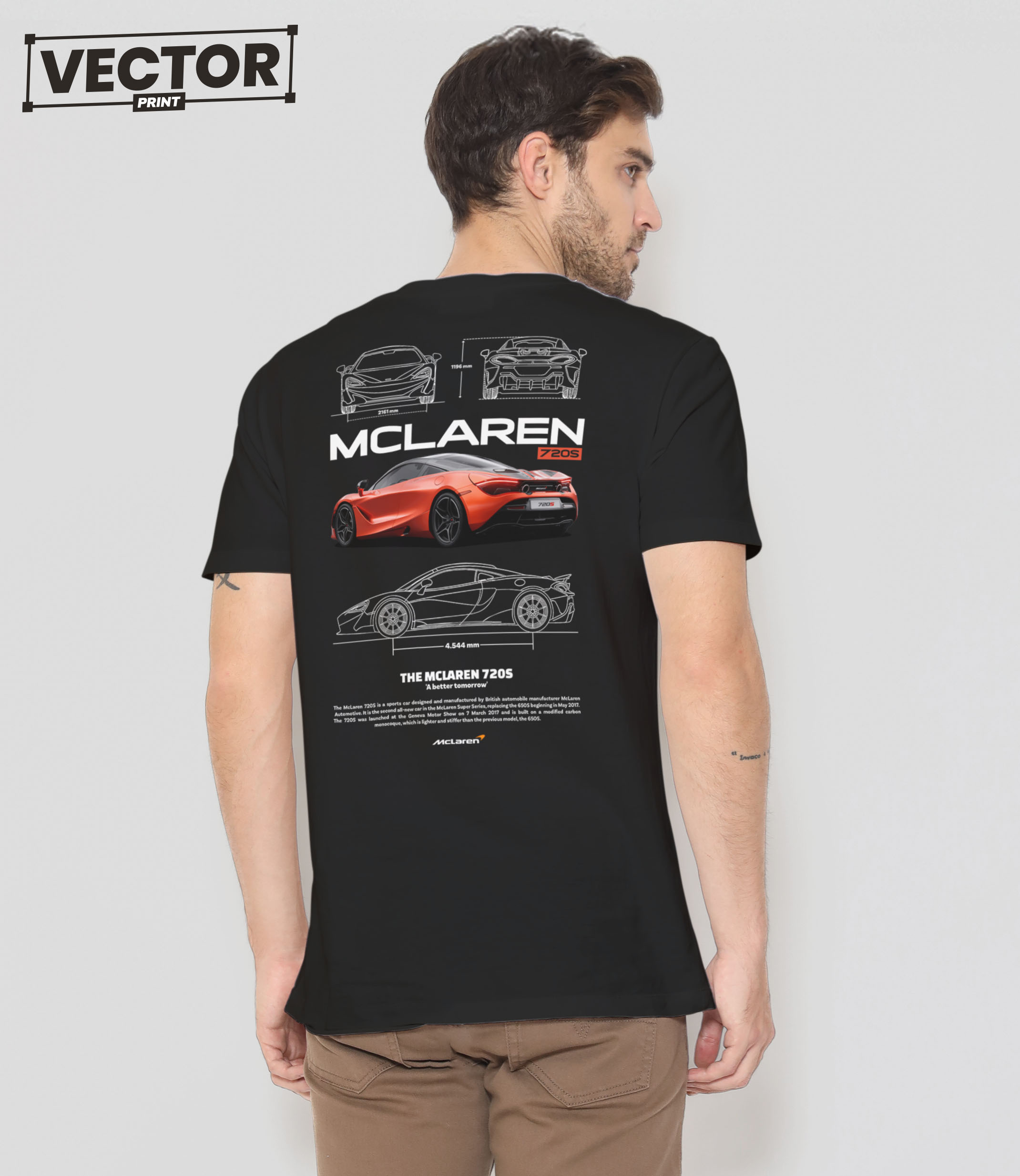 Чоловіча чорна футболка з принтом MCLAREN 720S 014