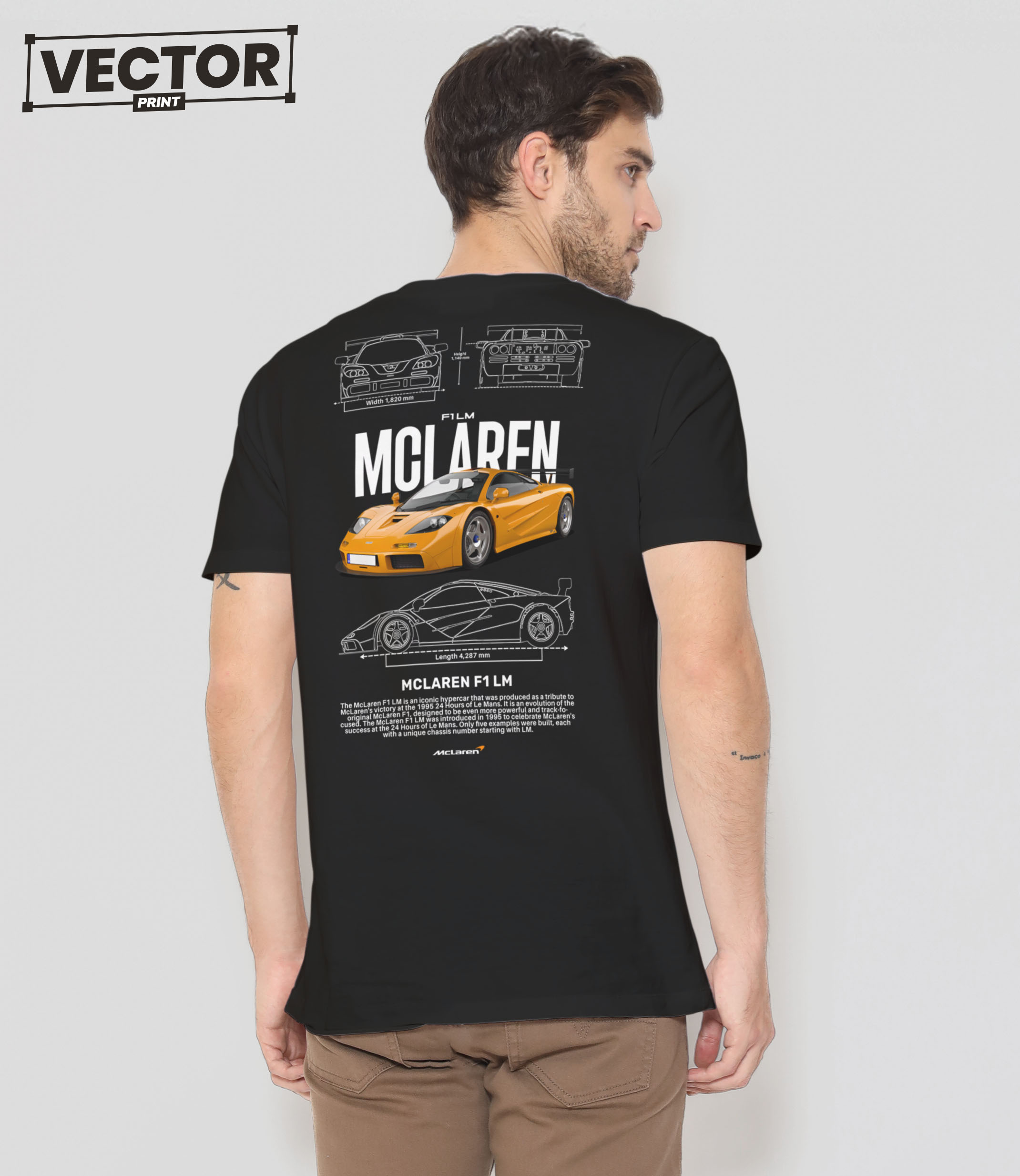 Чоловіча чорна футболка з принтом MCLAREN F1 LM 015